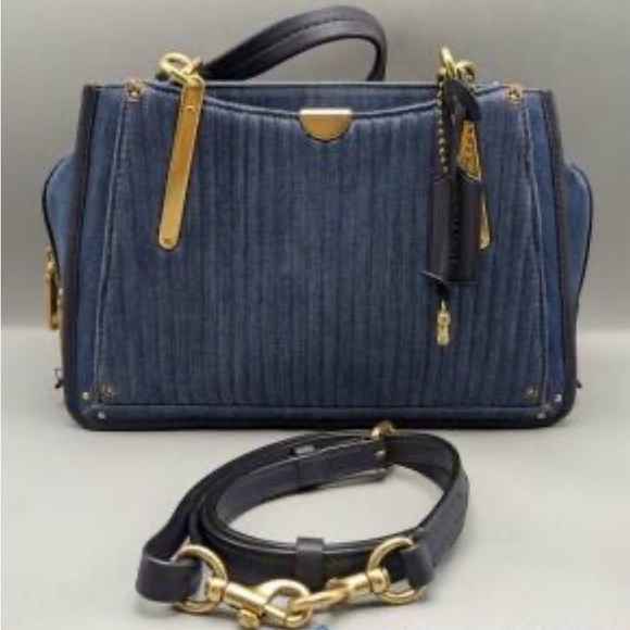 Authentic Coach Quilted Denim Leather Trim Dreamer Satchel - Picture 2 of 9